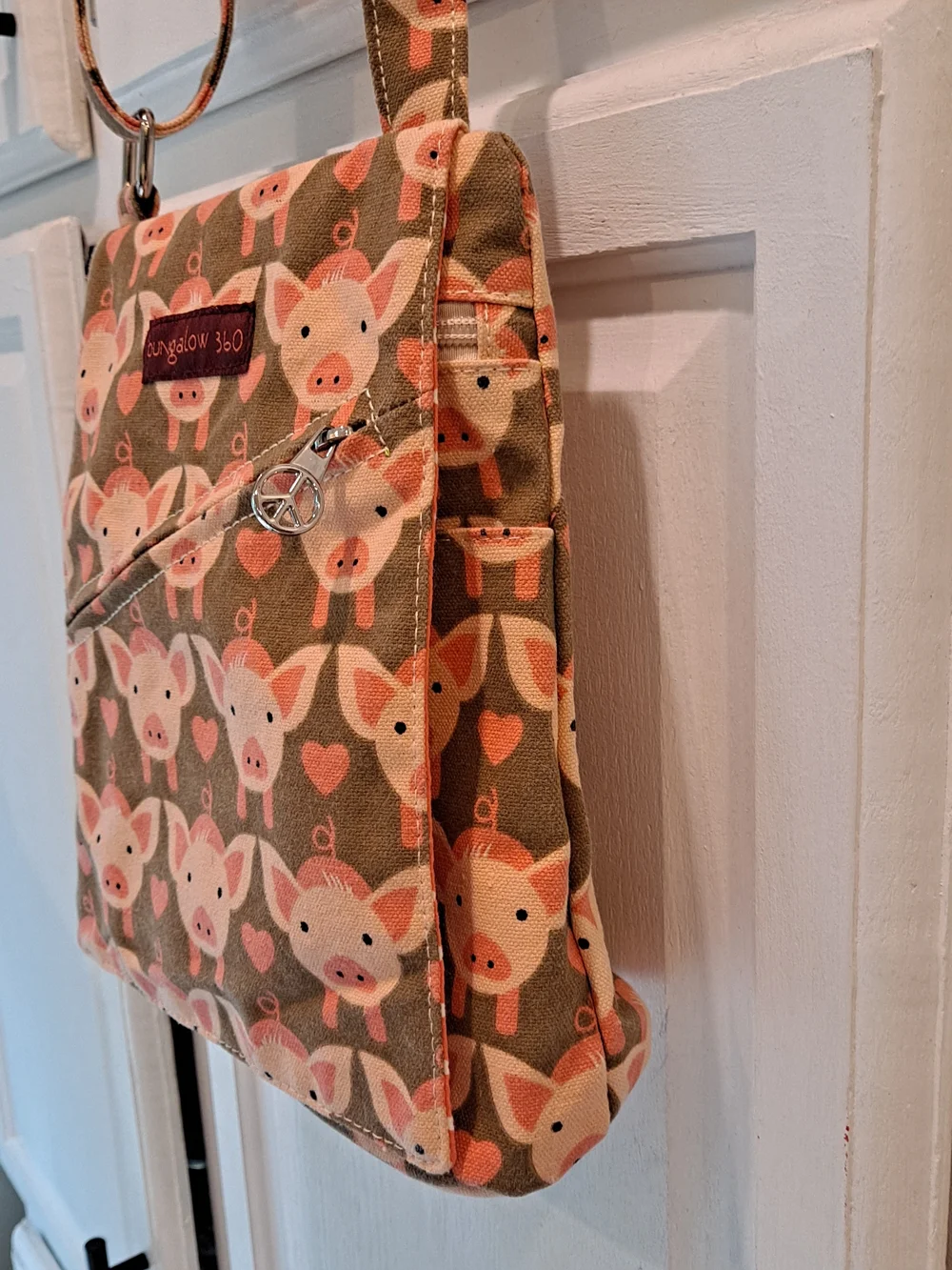 bungalow 360 Pink & Tan Piglet Small Messenger Cotton Canvas Crossbody Bag